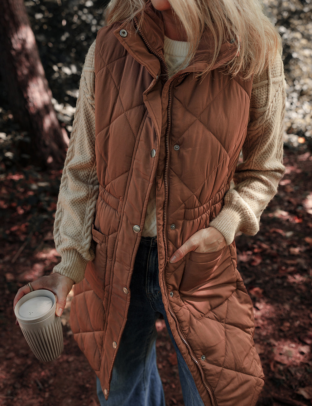 Longline Quilted Zipped Puffer Vest