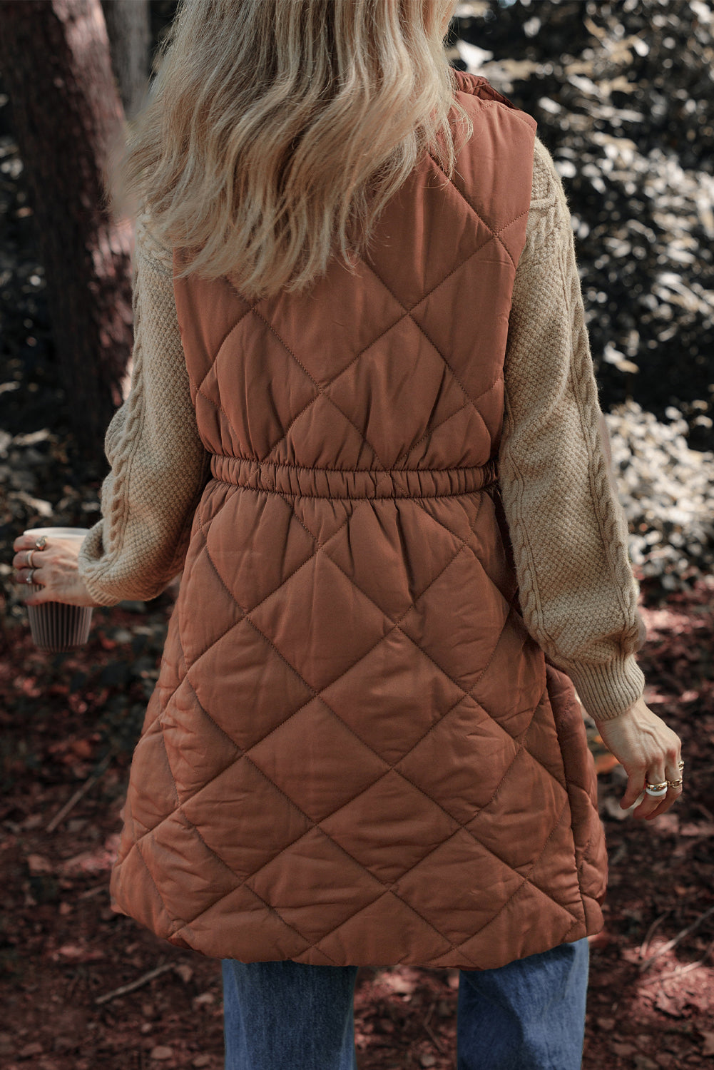 Longline Quilted Zipped Puffer Vest