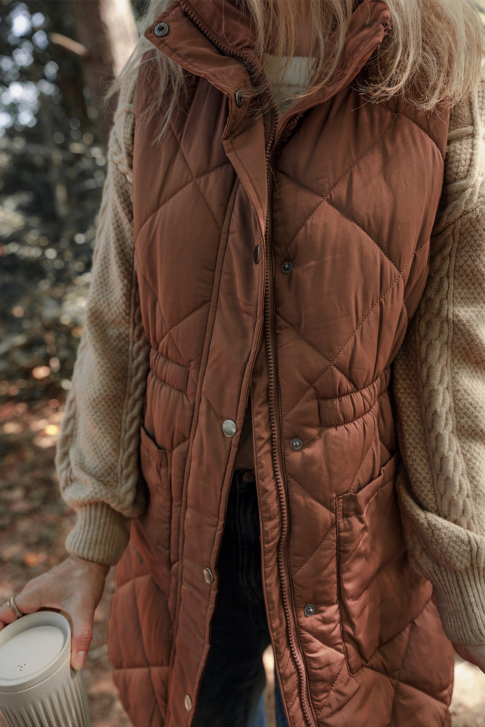 Longline Quilted Zipped Puffer Vest