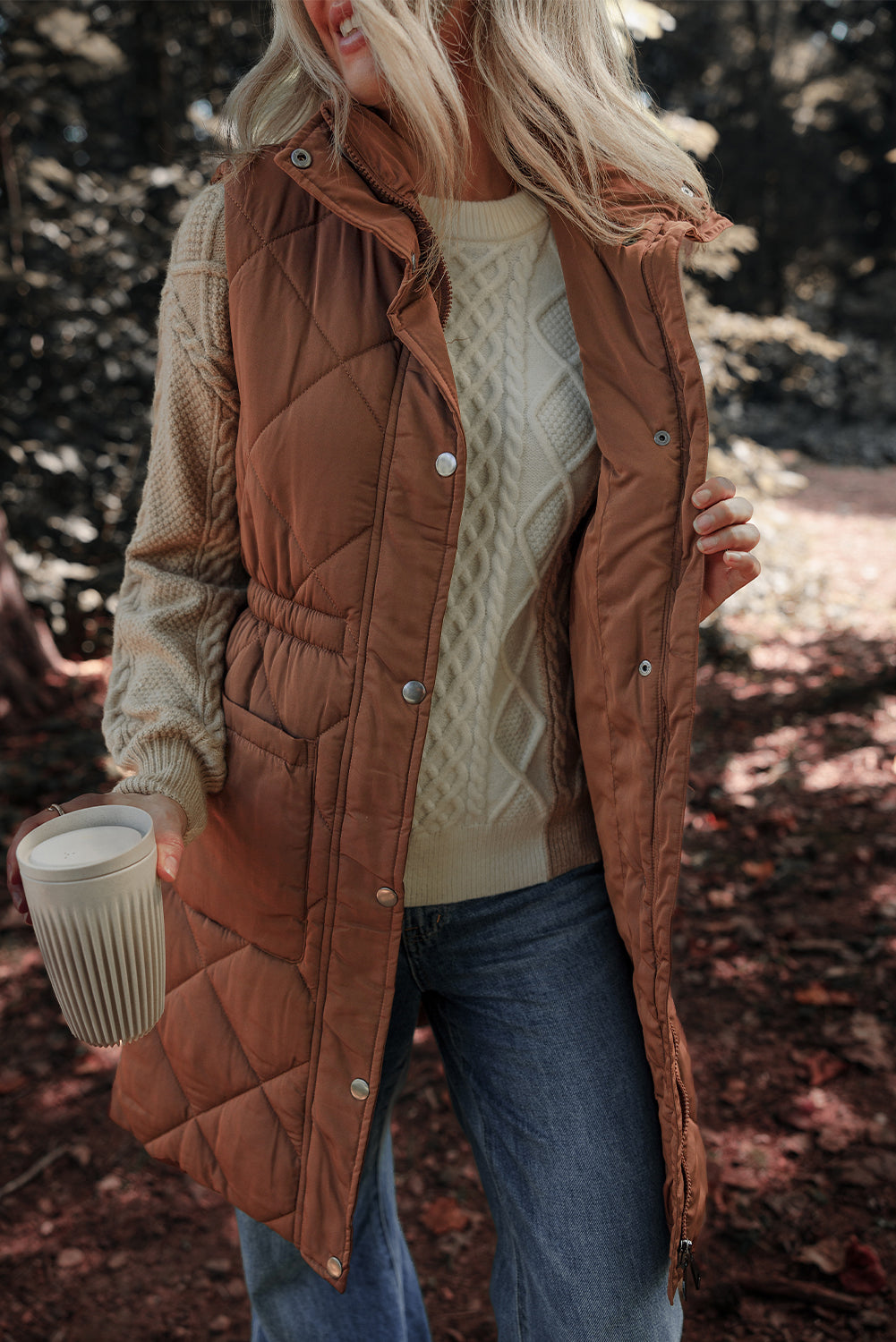 Longline Quilted Zipped Puffer Vest