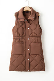 Longline Quilted Zipped Puffer Vest