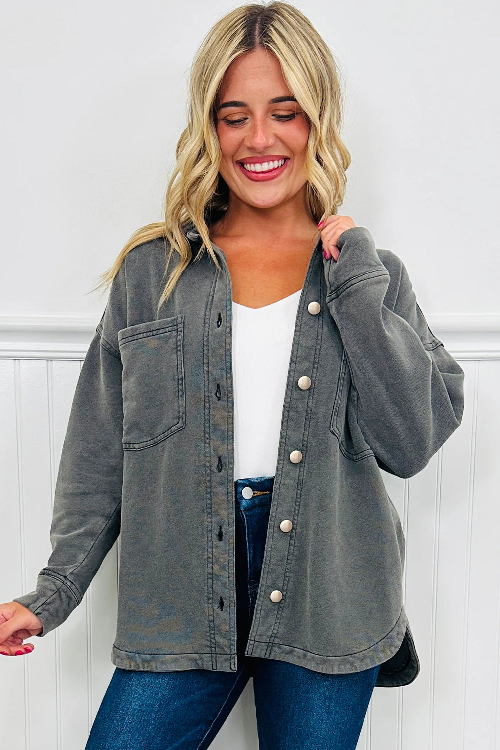 Mineral Wash Shacket with Side Slit