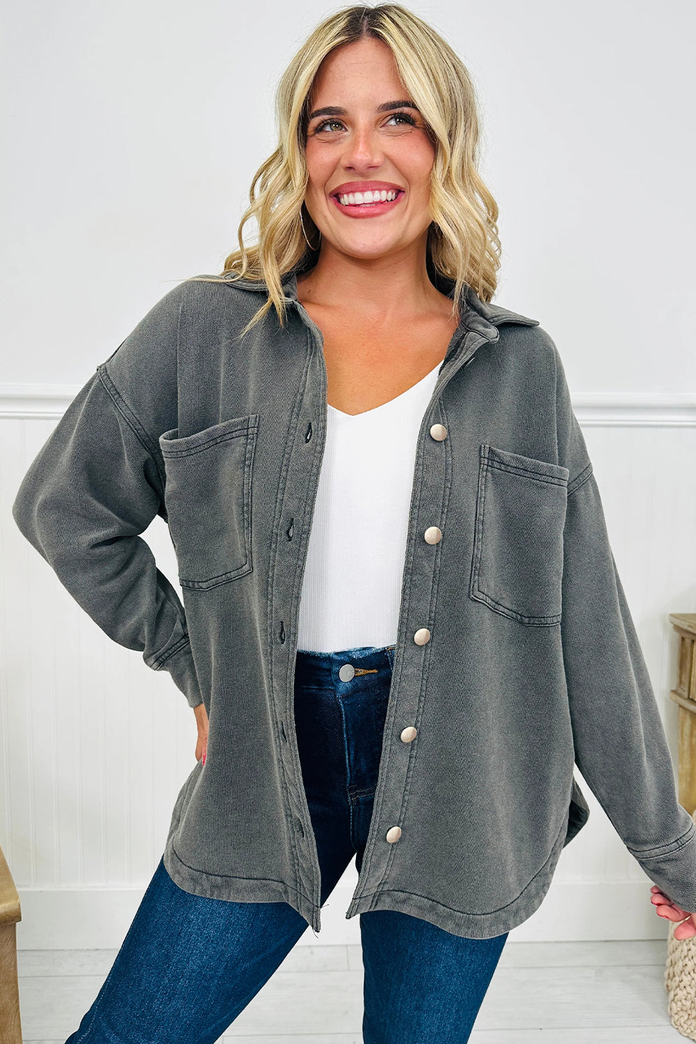 Mineral Wash Shacket with Side Slit