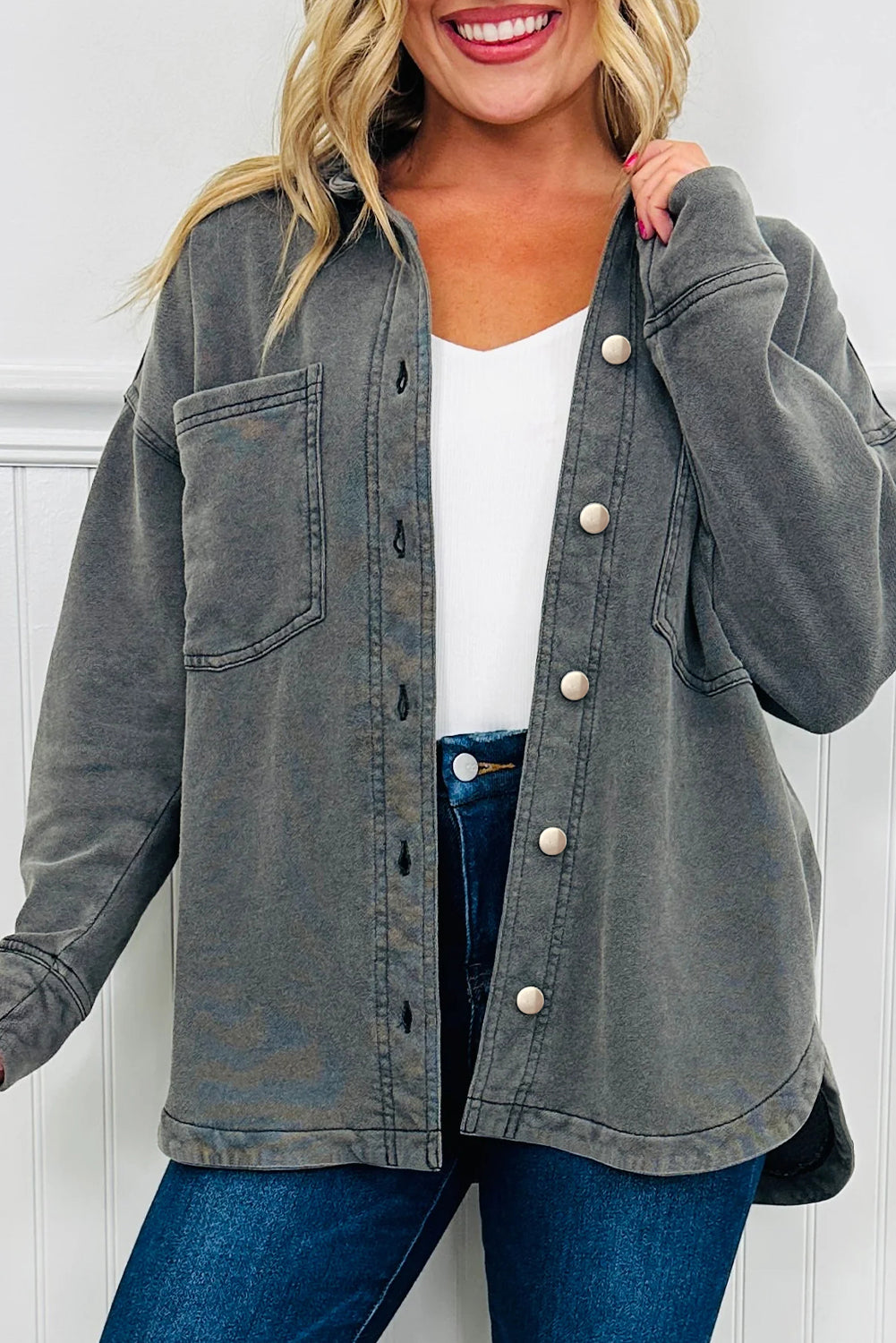 Mineral Wash Shacket with Side Slit