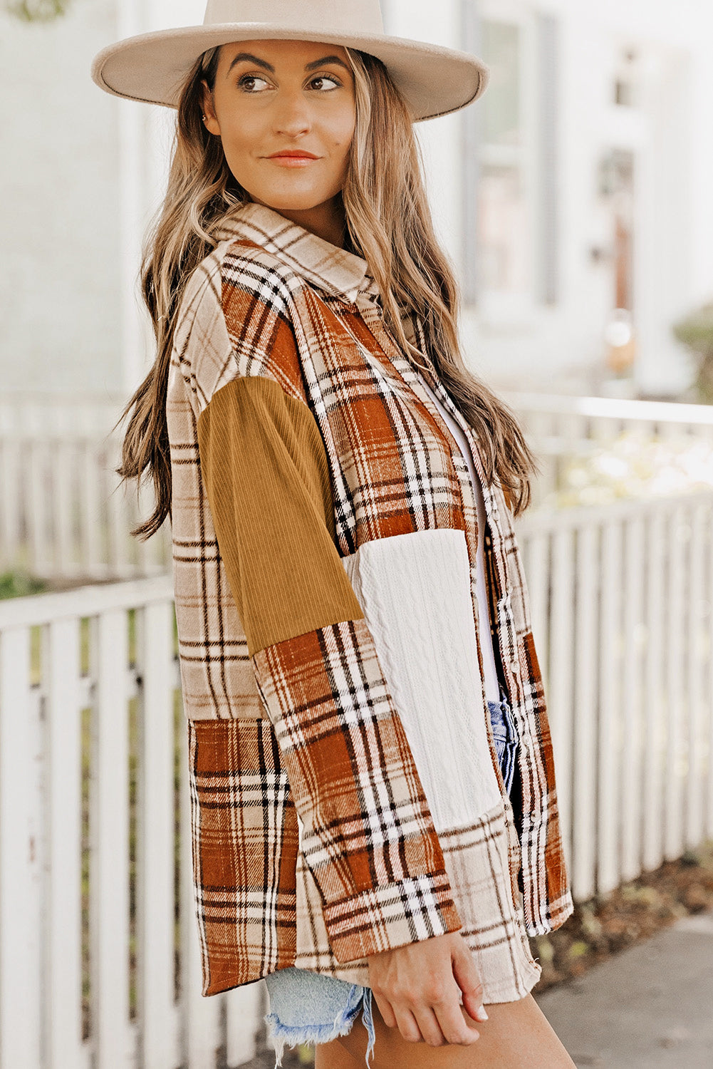 Plaid Colorblock Patchwork Shacket