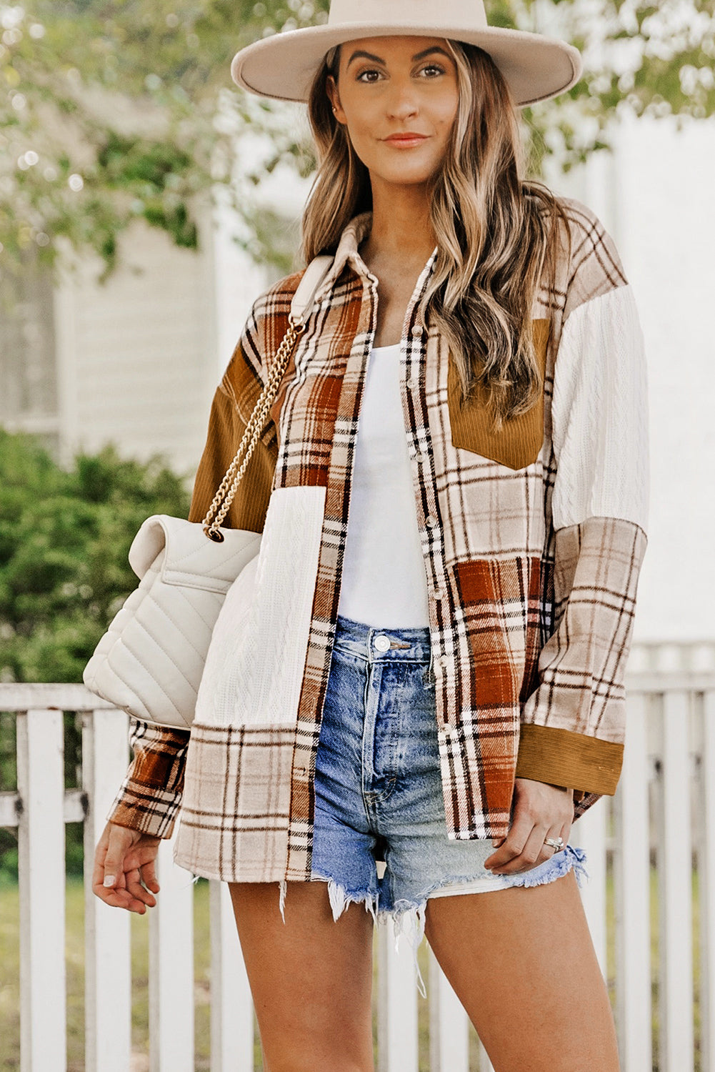 Plaid Colorblock Patchwork Shacket