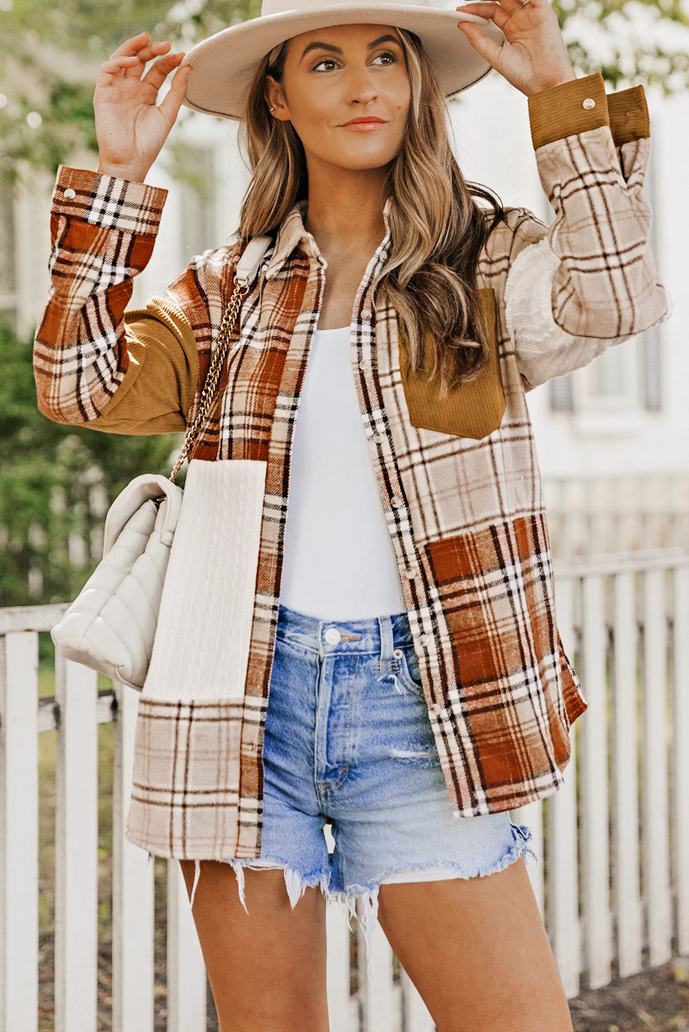 Plaid Colorblock Patchwork Shacket