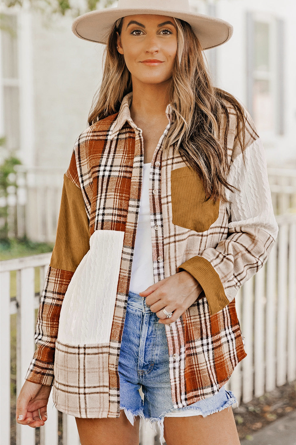 Plaid Colorblock Patchwork Shacket