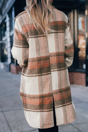 Plaid Print Flap Pockets Long Shacket