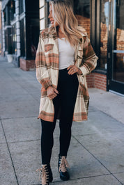 Plaid Print Flap Pockets Long Shacket
