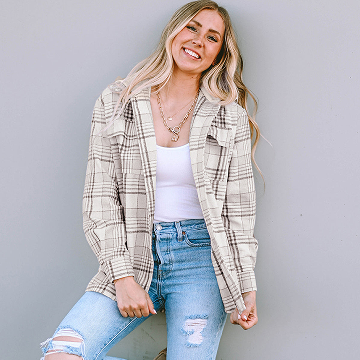 Plaid Removable Hood Buttoned Shacket