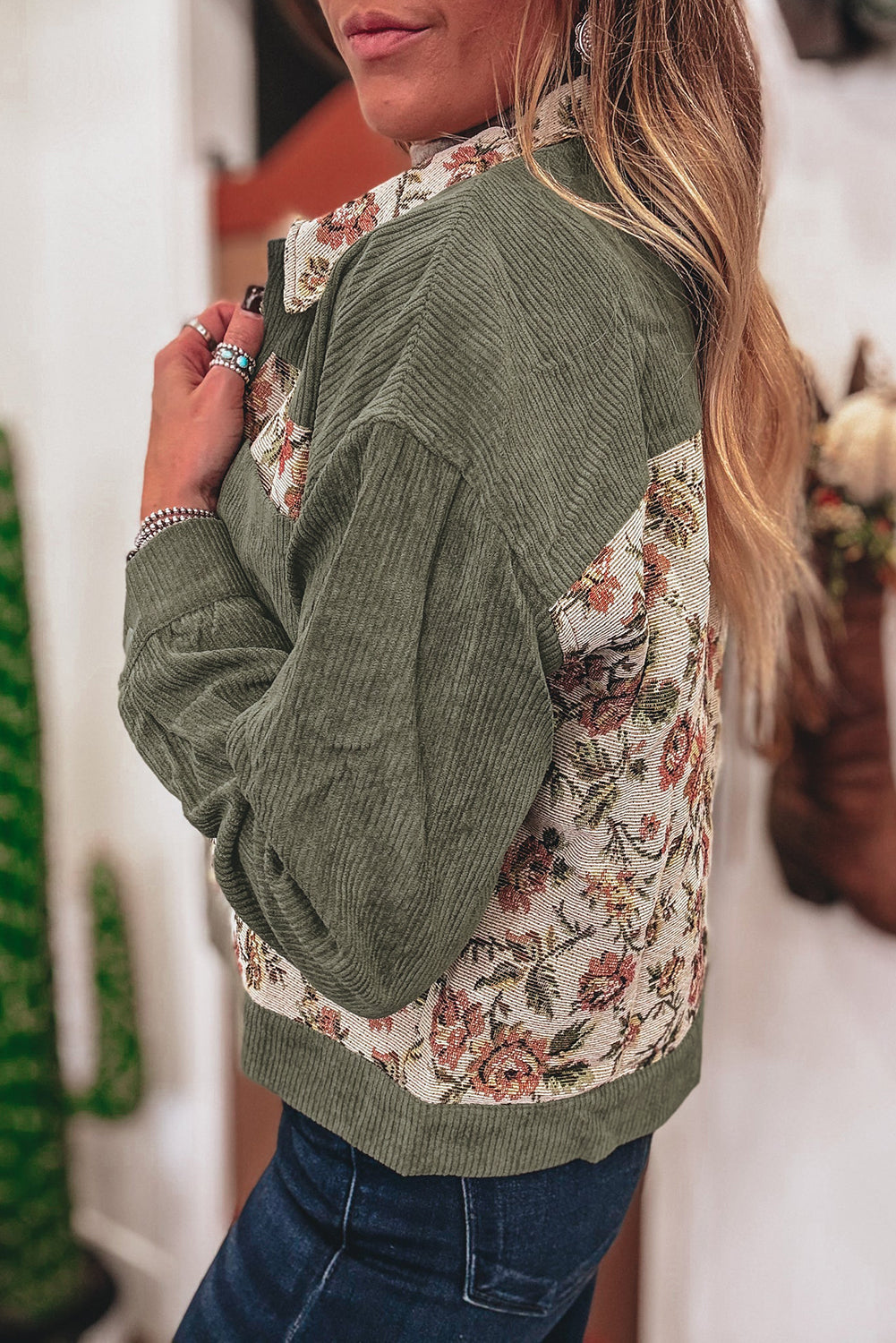Ribbed Retro Floral Patchwork Jacket