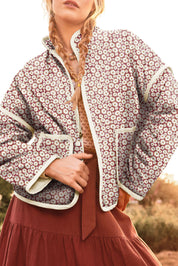 Floral Print Pocketed Quilted Jacket
