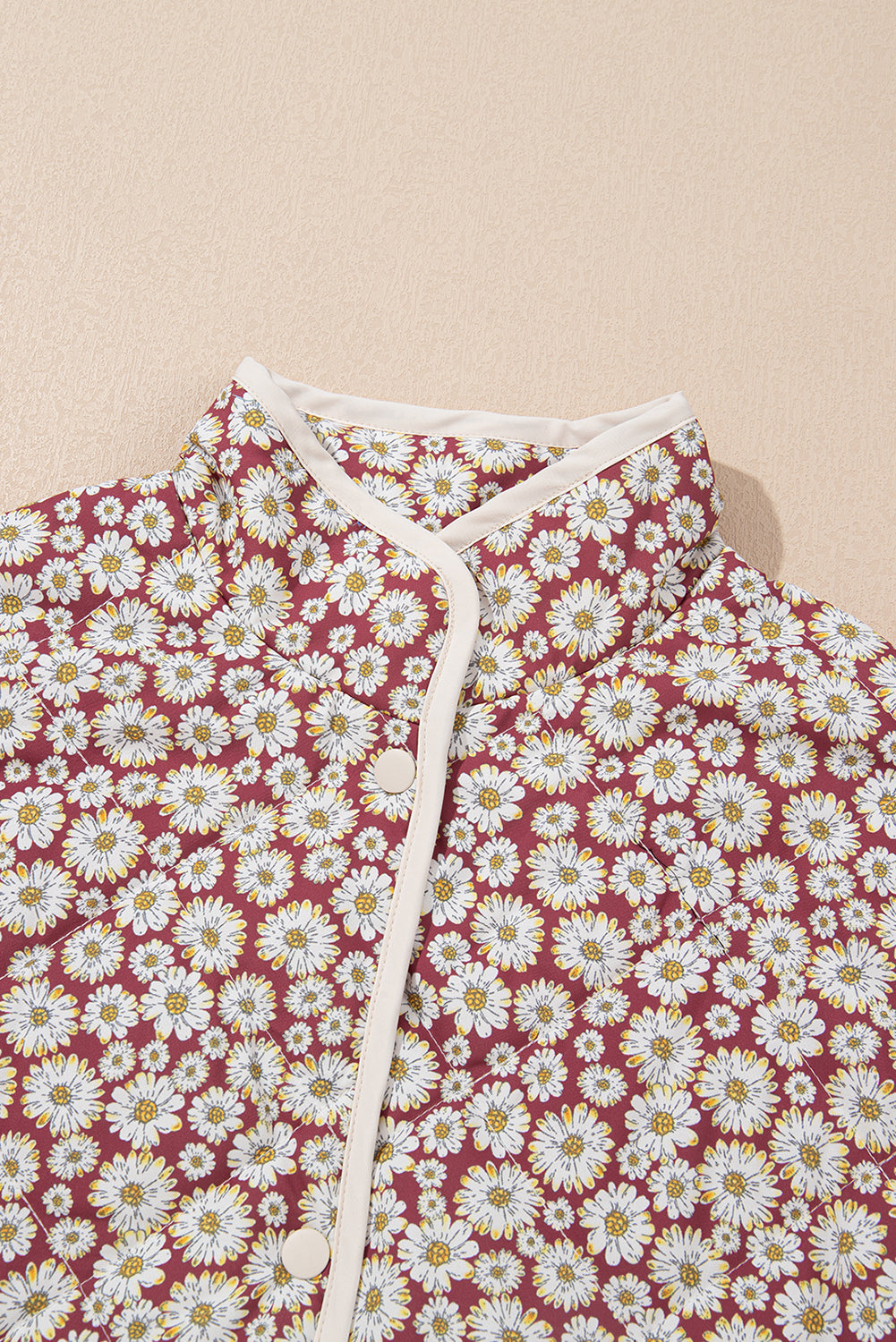 Floral Print Pocketed Quilted Jacket