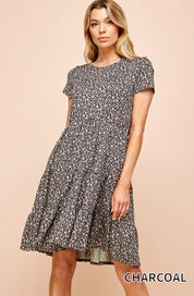Ditsy Flower Midi Short Sleeve Dress with Pockets