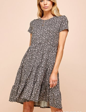 Ditsy Flower Midi Short Sleeve Dress with Pockets