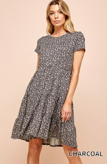 Ditsy Flower Midi Short Sleeve Dress with Pockets