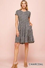 Ditsy Flower Midi Short Sleeve Dress with Pockets