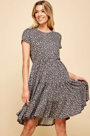 Ditsy Flower Midi Short Sleeve Dress with Pockets