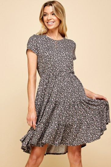 Ditsy Flower Midi Short Sleeve Dress with Pockets