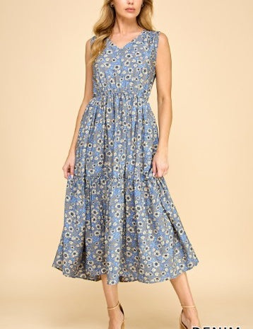 Floral Maxi Sleeveless Dress with Pockets