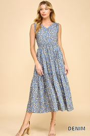 Floral Maxi Sleeveless Dress with Pockets