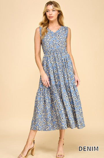 Floral Maxi Sleeveless Dress with Pockets