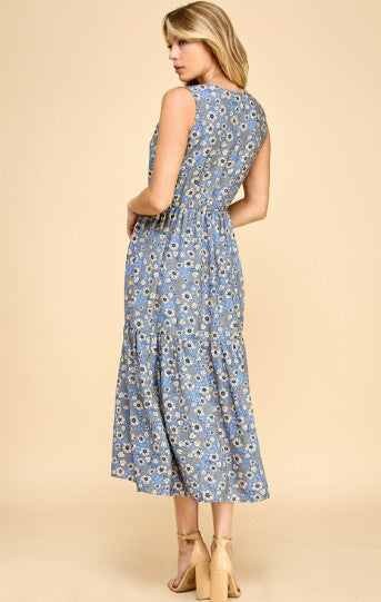 Floral Maxi Sleeveless Dress with Pockets