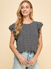 Ditsy Spotted Flutter Short Sleeve Top