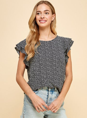 Ditsy Spotted Flutter Short Sleeve Top