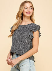 Ditsy Spotted Flutter Short Sleeve Top