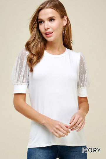 Swiss Dot Sheer Short Sleeve Shirt