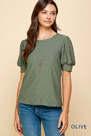 Eyelet Embroidered Short Sleeve Top