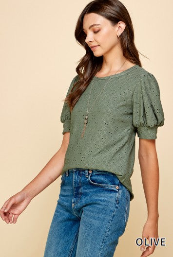 Eyelet Embroidered Short Sleeve Top
