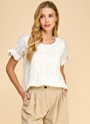 Eyelet Embroidered Tie Short Sleeve Top