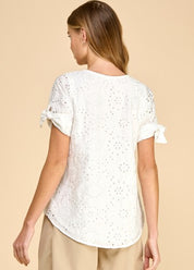 Eyelet Embroidered Tie Short Sleeve Top