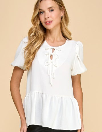 Bow Tie Peasant Short Sleeve Top