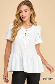 Bow Tie Peasant Short Sleeve Top