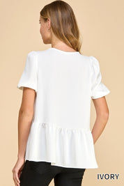 Bow Tie Peasant Short Sleeve Top