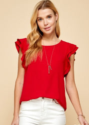 Solid Ruffle Short Sleeve Top