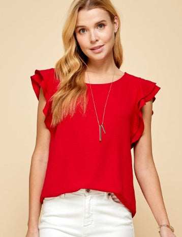 Solid Ruffle Short Sleeve Top