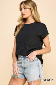 Ribbed Stretch Pocket T-Shirt