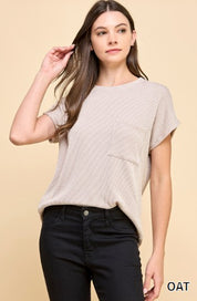 Ribbed Stretch Pocket T-Shirt