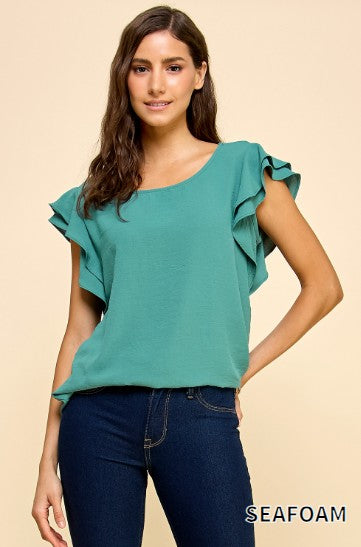 Solid Ruffle Short Sleeve Top