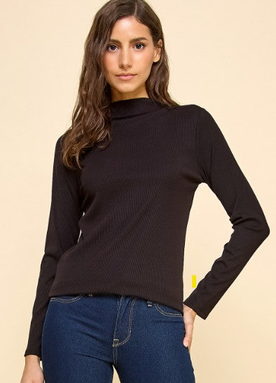 Ribbed Knit Mock Neck Long Sleeve Top