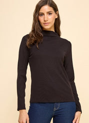 Ribbed Knit Mock Neck Long Sleeve Top