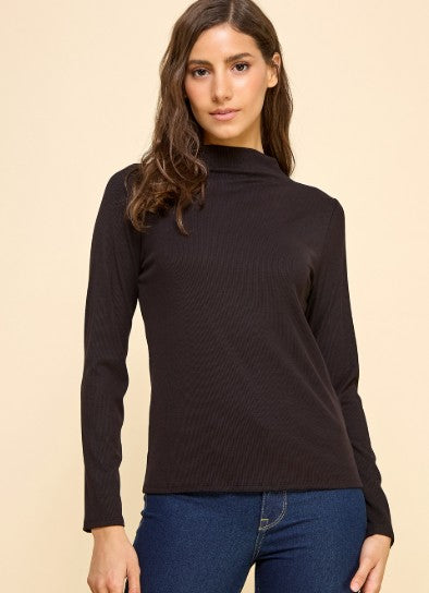 Ribbed Knit Mock Neck Long Sleeve Top