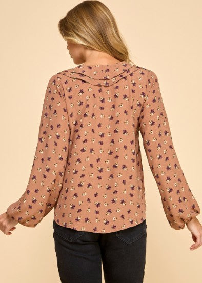 Printed Floral Ruffle Long Sleeve Top