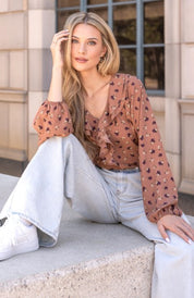 Printed Floral Ruffle Long Sleeve Top