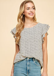 Ditsy Spotted Flutter Short Sleeve Top